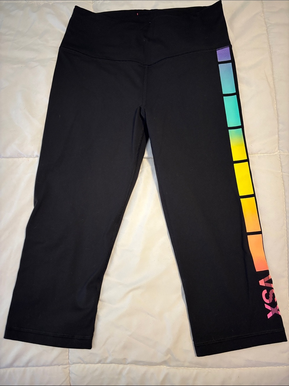 VSX Black Capri Leggings with Rainbow Gradient Side Blocks Size Small